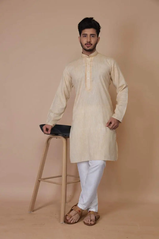 Classic Beige Cotton Kurta Set